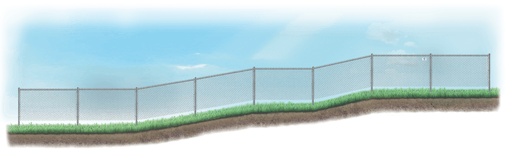 Racked fence on sloped ground