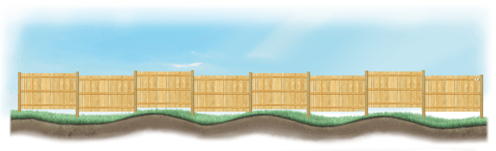 A stepped fence on sloped ground