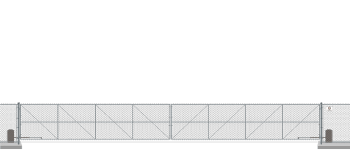 Automated chain link swing gate in closed position