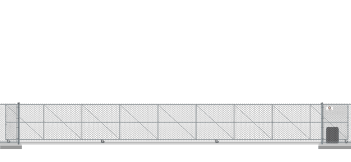 Automated chain link V-Track gate in closed position