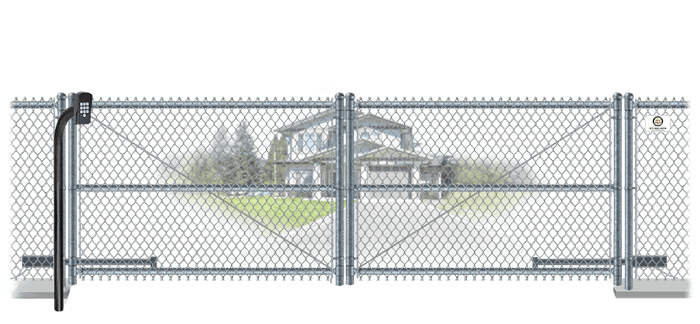 Chain Link swinging estate gate in closed position