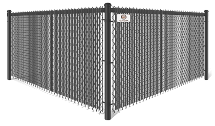 Black commercial chain link fence with black privacy slats in Fort Worth, TX