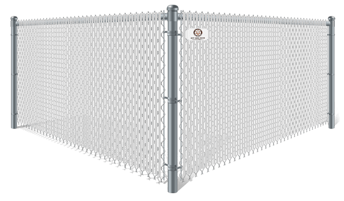 Galvanized commercial chain link fence with white privacy slats in Fort Worth, TX