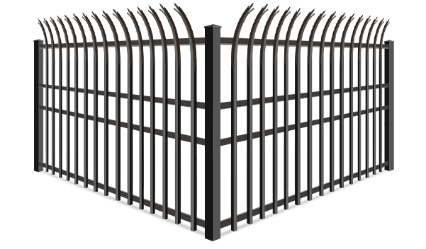 Curved Trident wrought iron fence company in Fort Worth, TX