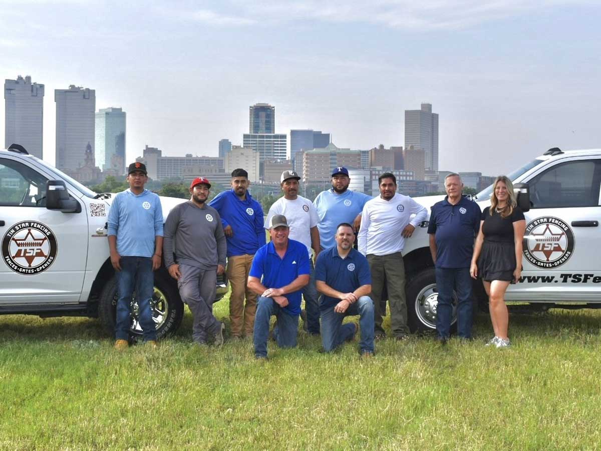 Fence with TSF Fencing Team Photo with Fort Worth Skyline – Trusted Fence Contractors in Texas in Fort Worth, TX